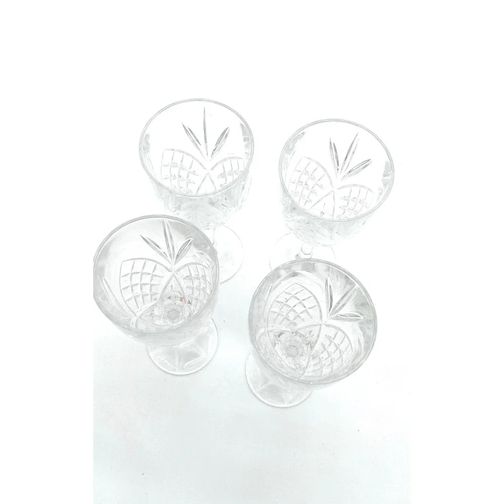 Vintage Cut Crystal Wine Glasses Set of 4 Pineapple Fan Pattern Elegant Stemware